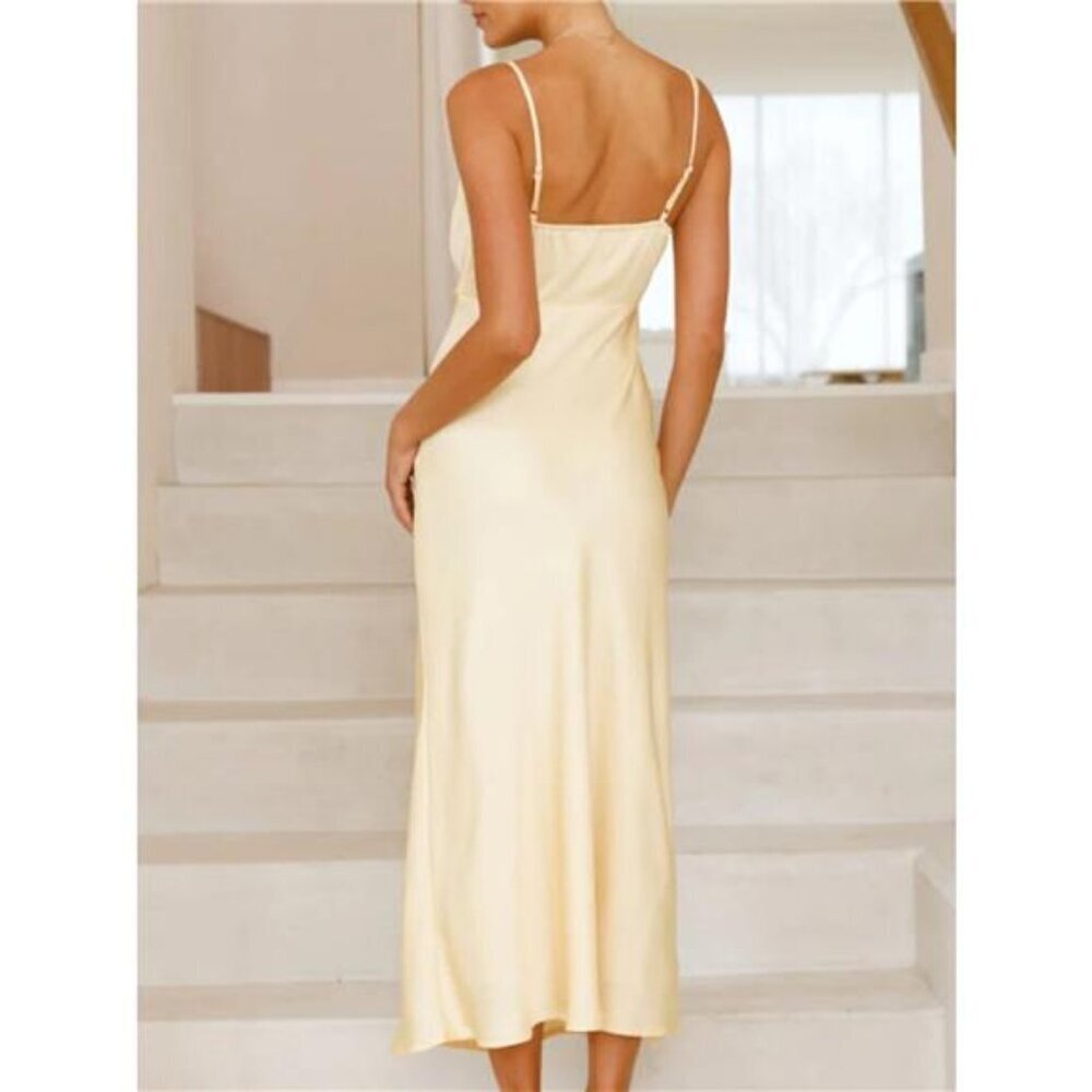 Satin Asymmetrical Midi Dress - Picture 2 of 16